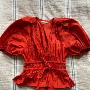 Ulla Johnson Red Puff Sleeve Cotton Blouse
